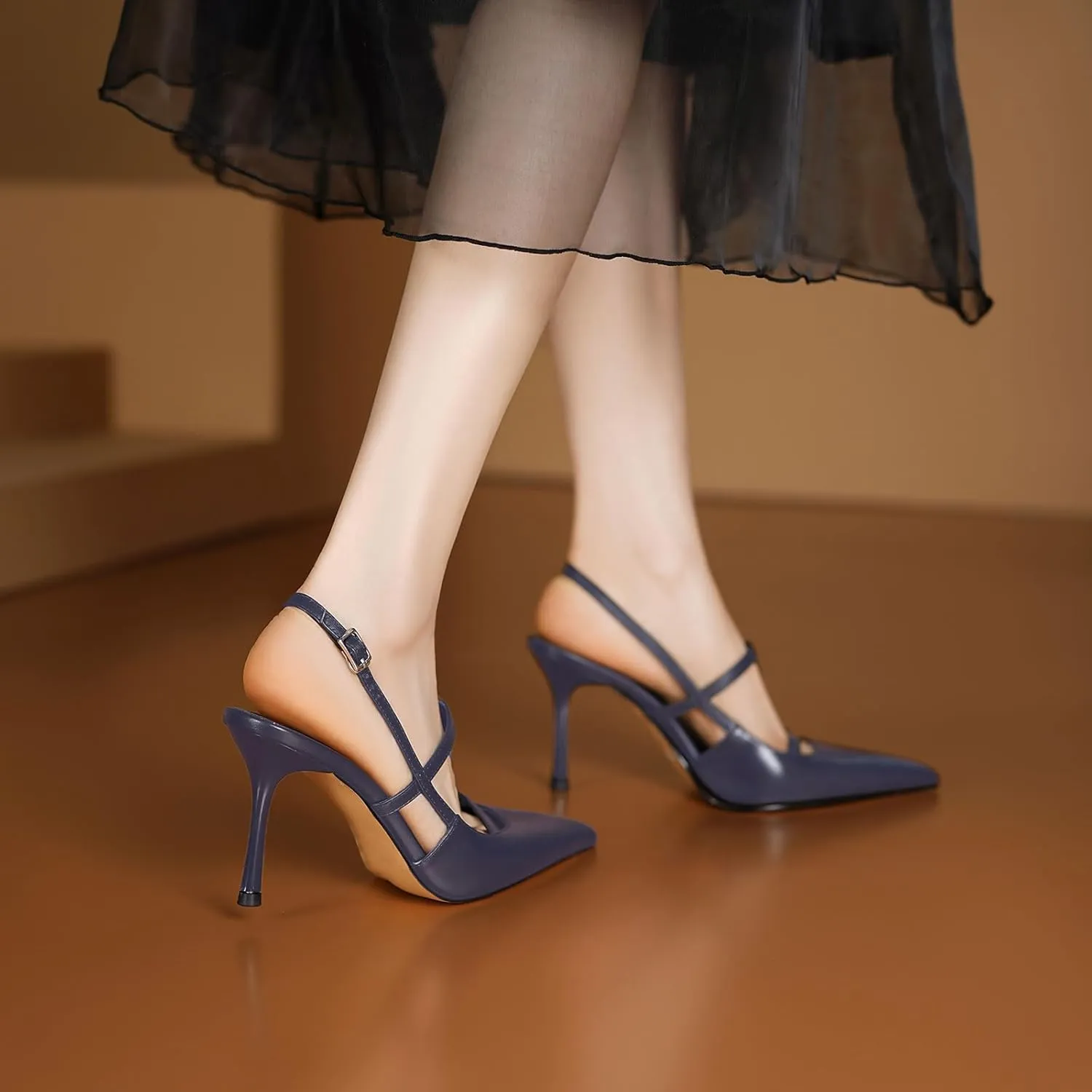 sarawill Women's Pointed Toe Slingback Stiletto Heels Fashion Double Strap Mary Jane Slingback High Heels Office Dress Bride Party Pumps for Women