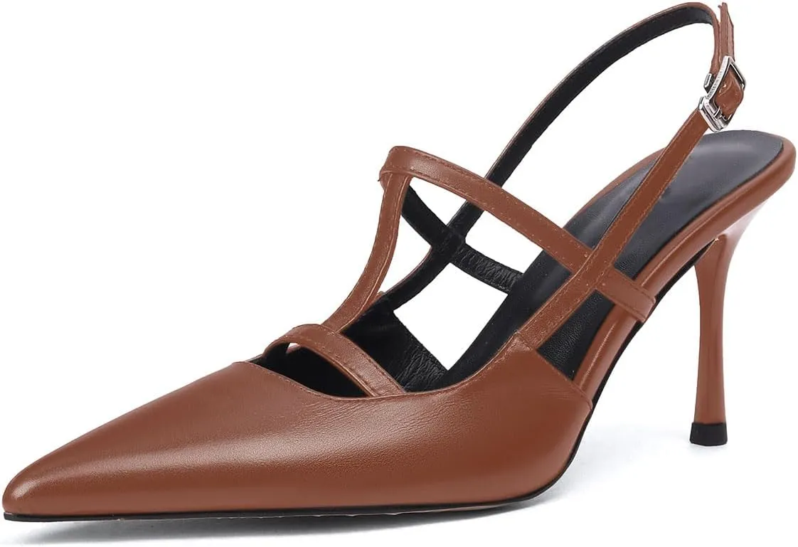 sarawill Women's Pointed Toe Slingback Stiletto Heels Fashion Double Strap Mary Jane Slingback High Heels Office Dress Bride Party Pumps for Women