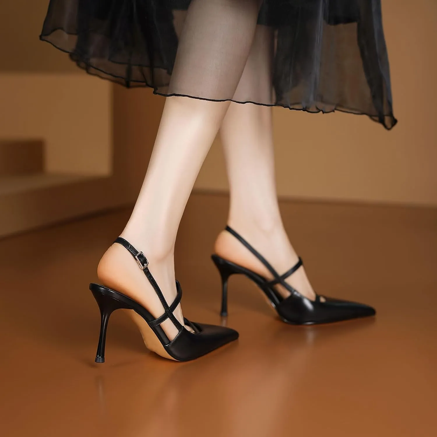 sarawill Women's Pointed Toe Slingback Stiletto Heels Fashion Double Strap Mary Jane Slingback High Heels Office Dress Bride Party Pumps for Women