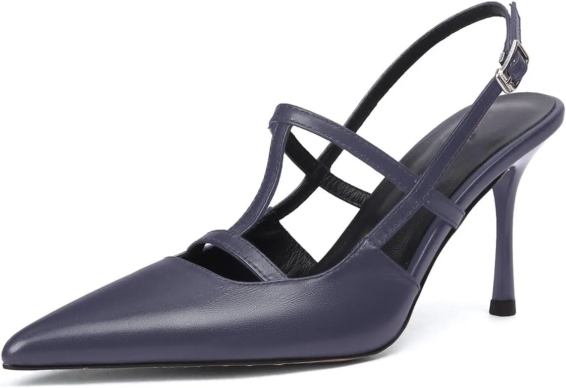 sarawill Women's Pointed Toe Slingback Stiletto Heels Fashion Double Strap Mary Jane Slingback High Heels Office Dress Bride Party Pumps for Women