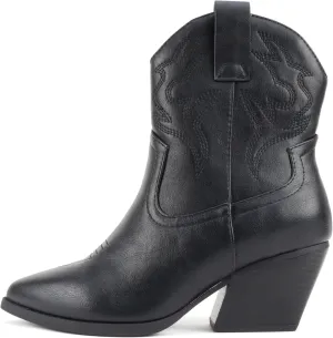 Soda BLAZING ~ Women Western Bootie Pointe Toe with Low Heel (Wide Fit Available)