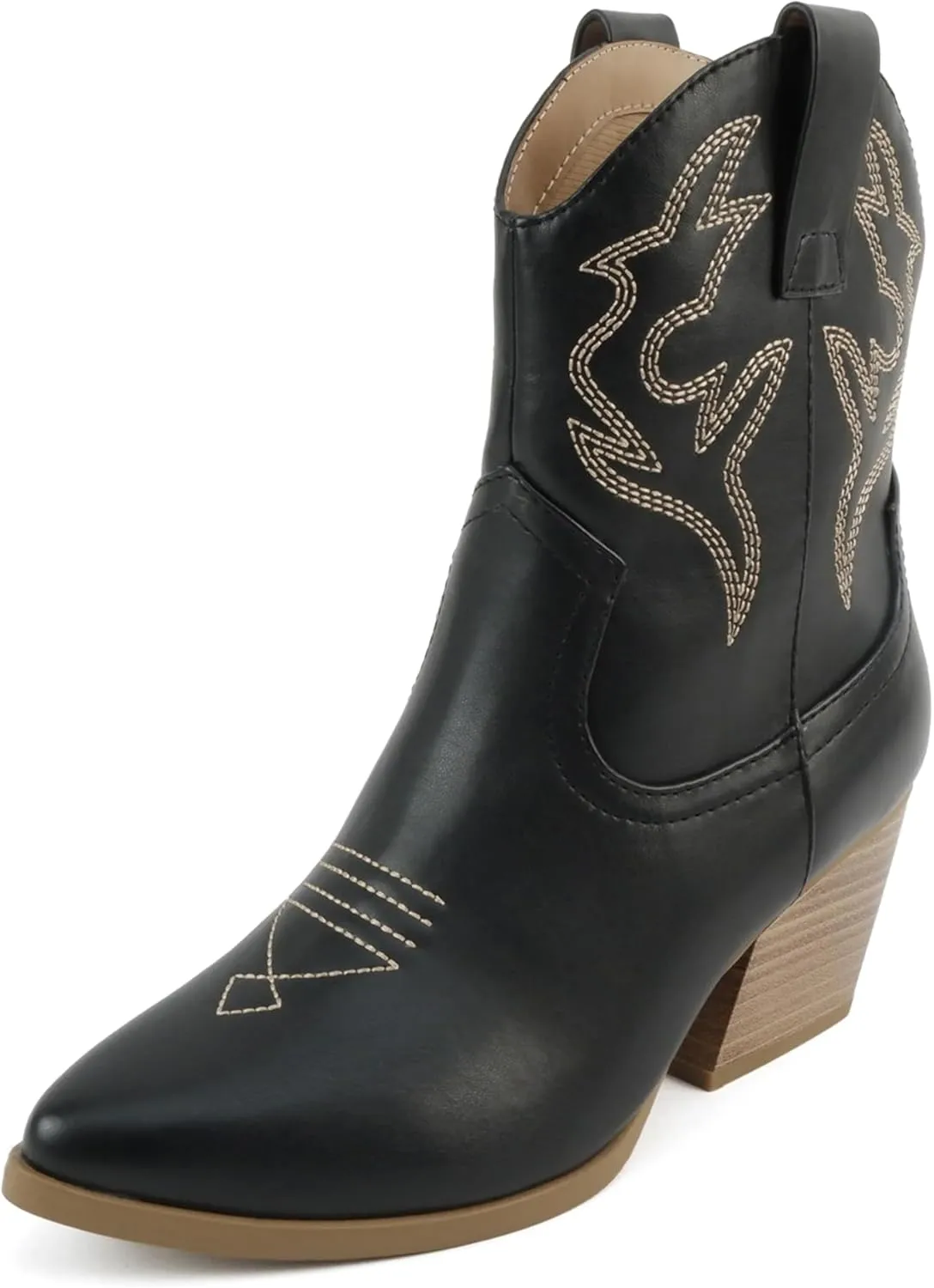 Soda BLAZING ~ Women Western Bootie Pointe Toe with Low Heel (Wide Fit Available)