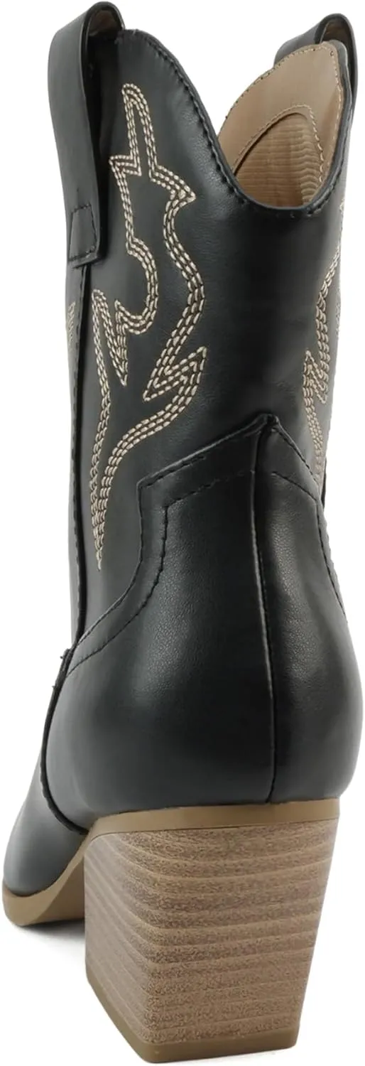 Soda BLAZING ~ Women Western Bootie Pointe Toe with Low Heel (Wide Fit Available)