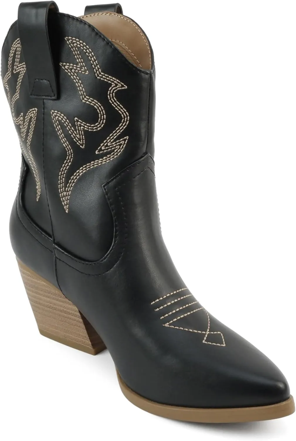 Soda BLAZING ~ Women Western Bootie Pointe Toe with Low Heel (Wide Fit Available)