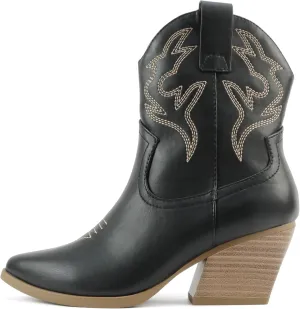 Soda BLAZING ~ Women Western Bootie Pointe Toe with Low Heel (Wide Fit Available)