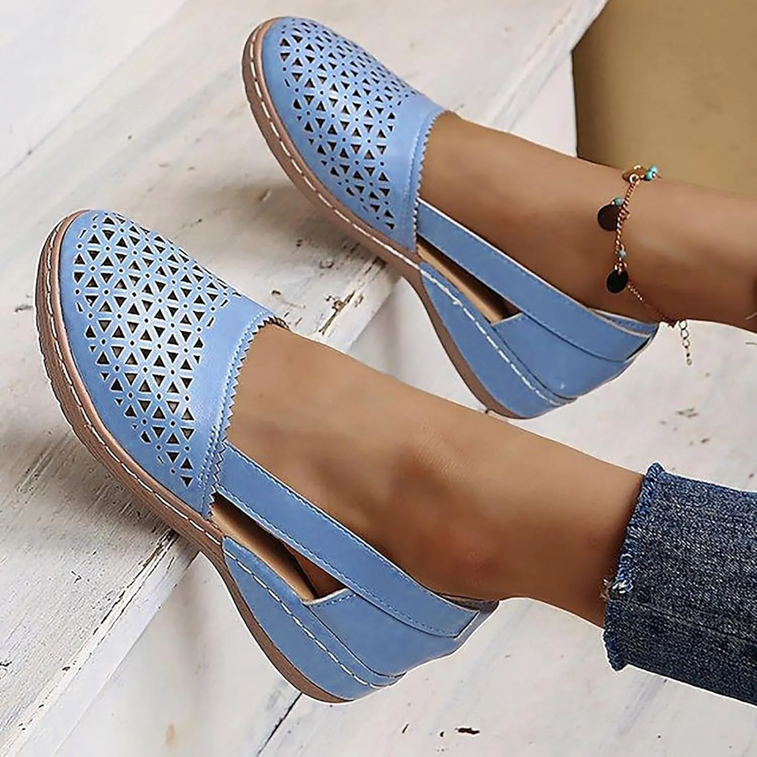 SuanlaTDS Closed Toe Sandals for Women 2025 Platform Soft Sole Spring Summer Work Shoes Comfortable Casual Hollow Out Loafers Dressy Low Heel Wedges Slip-on Outdoor Beach Walking Sandal