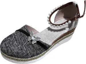 SuanlaTDS Espadrille Wedge Sandals for Women 2025 Dressy Summer Platform Closed Toe Pearls Ankle Strap Buckle Wedges Elegant Comfortable Dress Walking Outdoor Beach Shoes High Heels Sandal