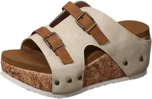 SuanlaTDS Platform Sandals for Women Wedge 2025 Dressy Summer Slip-on Slides Open Toe Comfortable Vintage Wedge Slippers Mules Elegant High Heels Slide Sandal for Party Wedding Vacation
