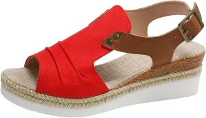 SuanlaTDS Platform Wedge Sandals for Women Espadrille 2025 Comfortable Peep Toe Adjustable Ankle Strap Slingback Dressy Summer Boho Outdoor Beach Shoes Elegant Wedges Mid Heels Sandal