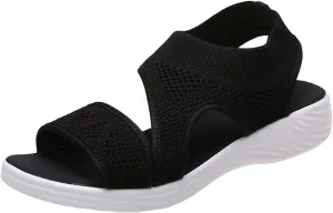 SuanlaTDS Wedge Sandals for Women Comfortable Platform Wedges Open Toe Slip On Breathable Mesh Walking Shoes Flat Slingback Thick Soled Low Heels Outdoor Summer Beach Sandals