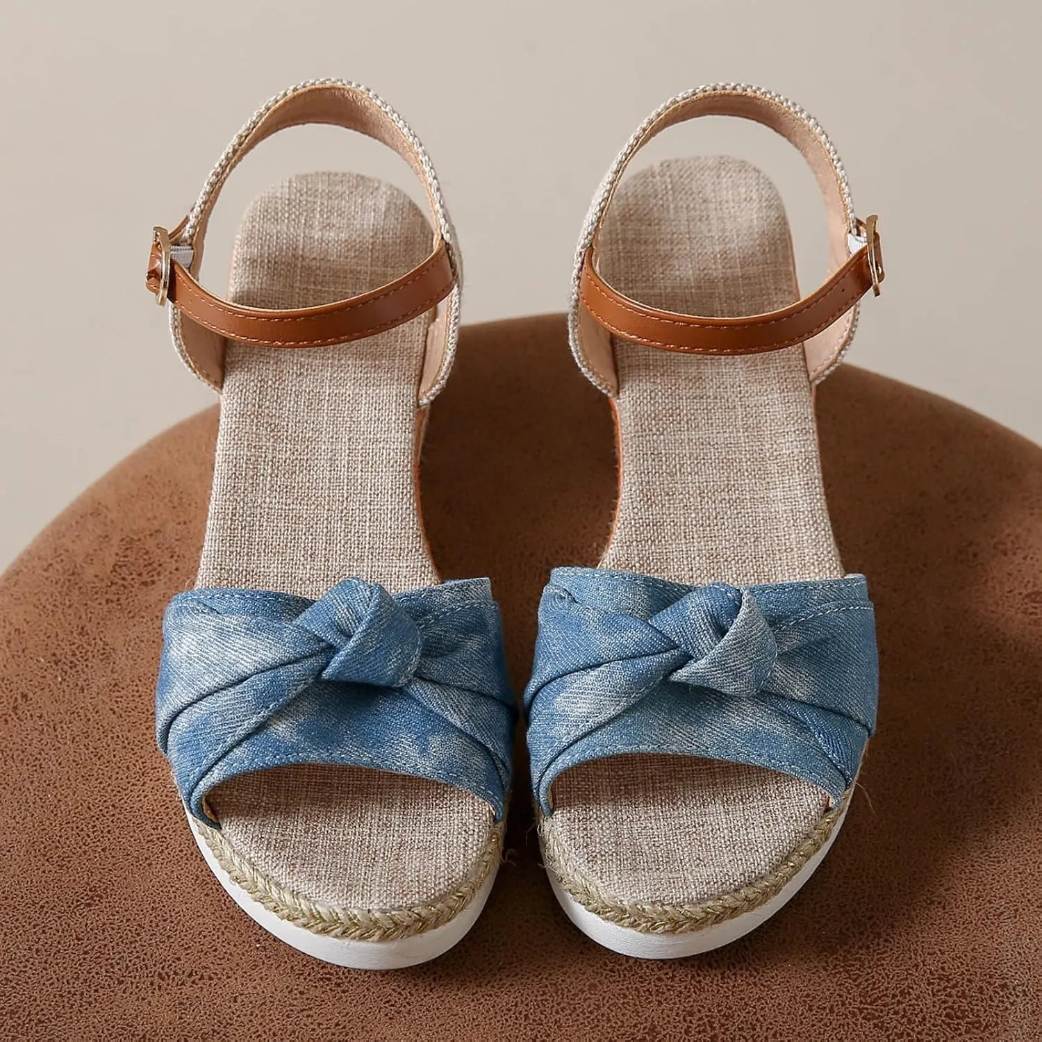 SuanlaTDS Wedge Sandals for Women Espadrille Platform 2025 Bowknot Open Toe Adjustable Ankle Strap Summer Dressy Party Outdoor Beach Shoes Espadrilles High Heels Wedges Boho Sandal