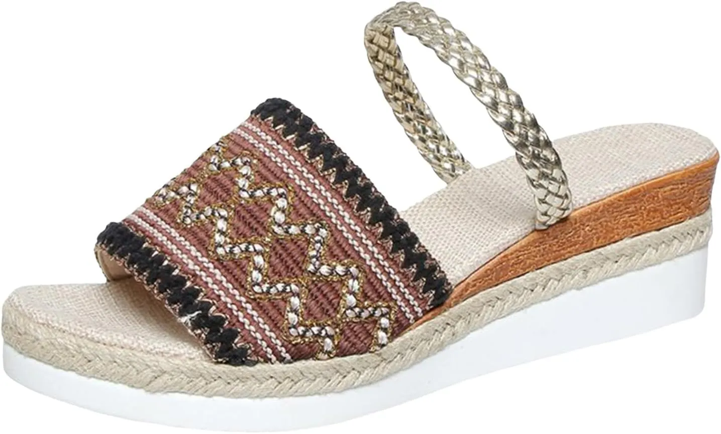 SuanlaTDS Wedge Sandals for Women Espadrilles 2025 Summer Dressy Open Toe Platform Casual Boho Slip On Beach Dress Shoes Comfortable Outdoor Elegant High Heels Wedges Slides Sandal