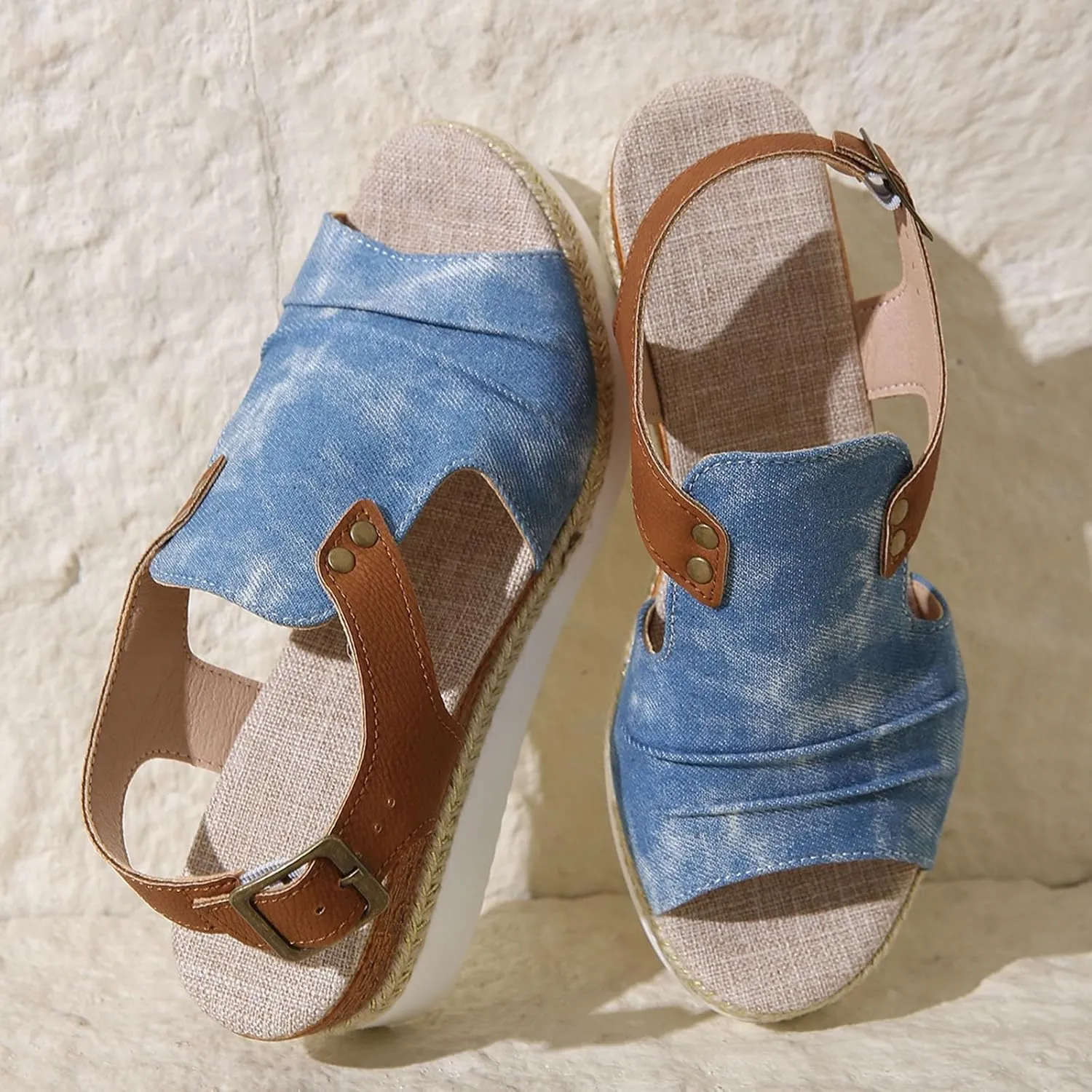 SuanlaTDS Womens Espadrilles Wedge Sandals Platform Buckle Ankle Strap Summer Shoes Peep Toe Slingback Dressy Casual Comfortable Outdoor Elegant Party Wedding Wedges Mid Heels Sandal