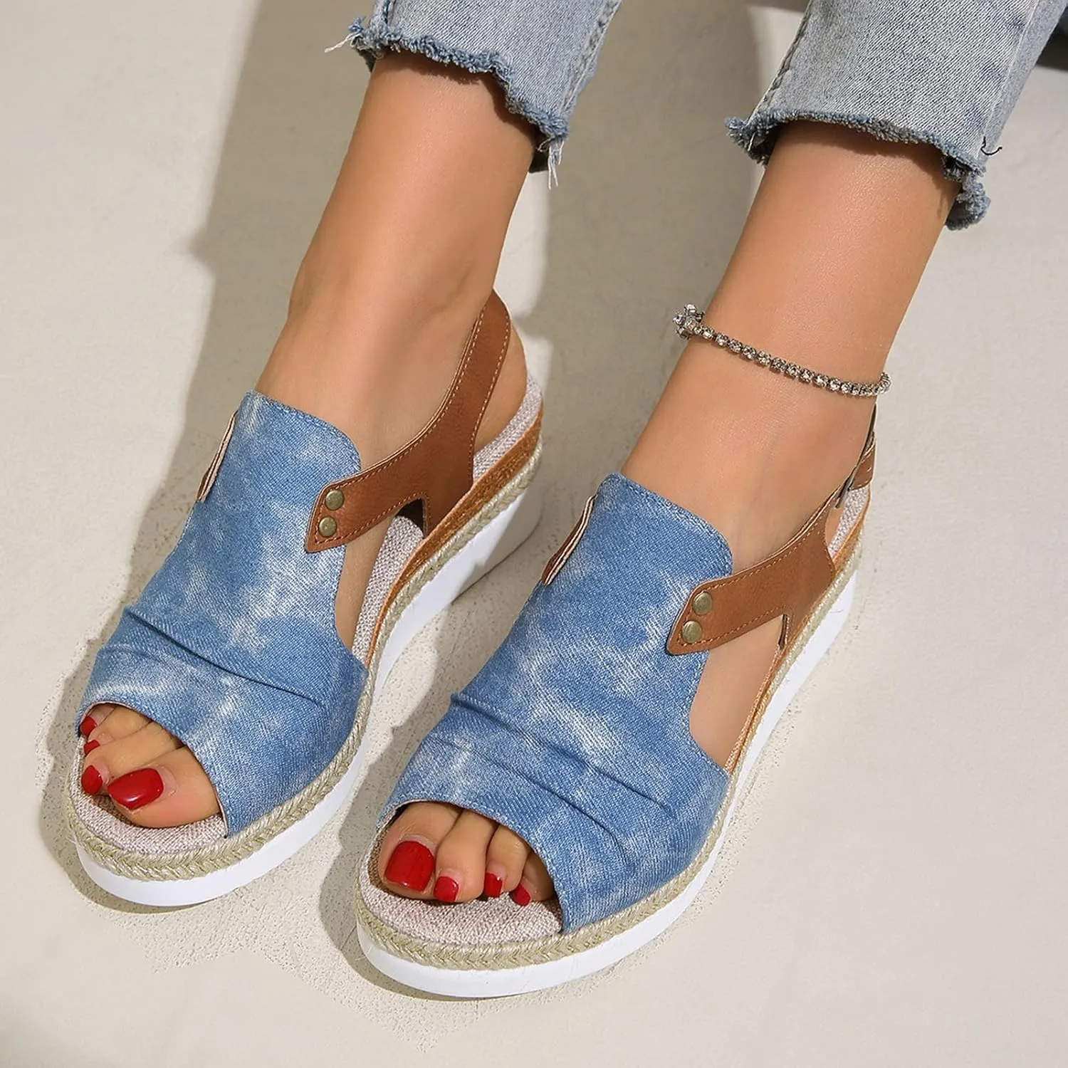 SuanlaTDS Womens Espadrilles Wedge Sandals Platform Buckle Ankle Strap Summer Shoes Peep Toe Slingback Dressy Casual Comfortable Outdoor Elegant Party Wedding Wedges Mid Heels Sandal