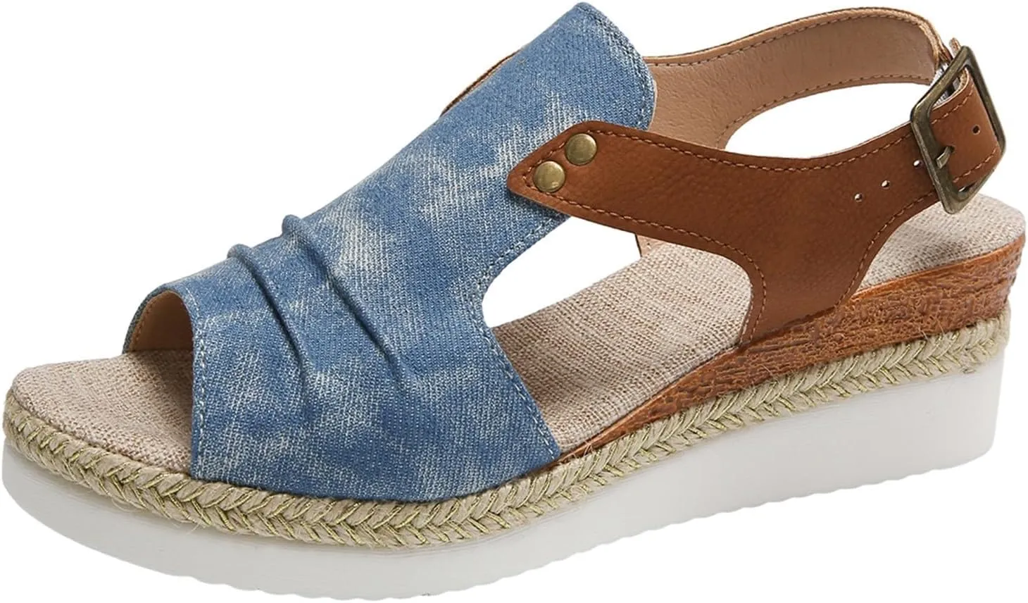 SuanlaTDS Womens Espadrilles Wedge Sandals Platform Buckle Ankle Strap Summer Shoes Peep Toe Slingback Dressy Casual Comfortable Outdoor Elegant Party Wedding Wedges Mid Heels Sandal