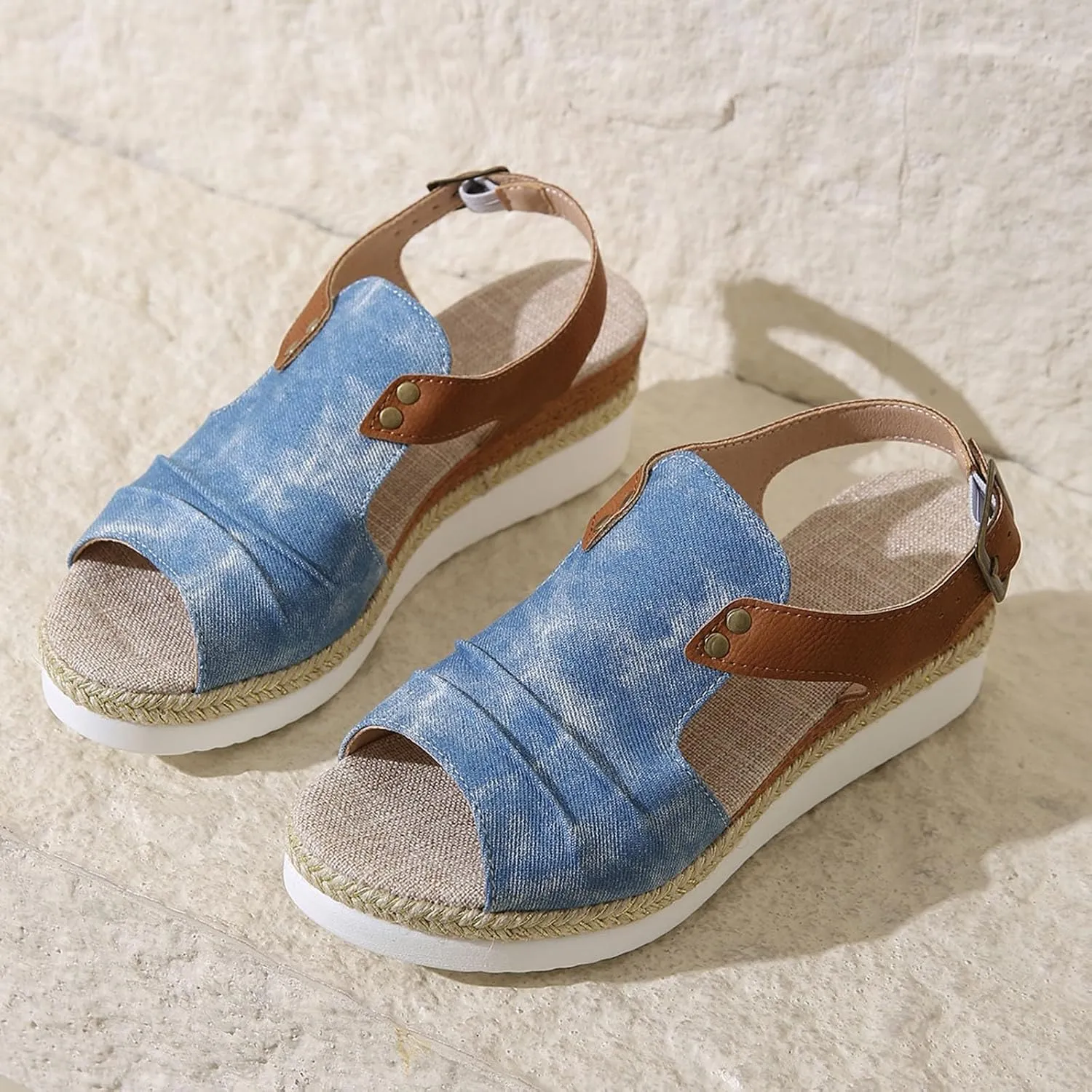 SuanlaTDS Womens Espadrilles Wedge Sandals Platform Buckle Ankle Strap Summer Shoes Peep Toe Slingback Dressy Casual Comfortable Outdoor Elegant Party Wedding Wedges Mid Heels Sandal