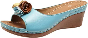 SuanlaTDS Women's Platform Wedge Sandals Flower Open-toe Slip On Slides Sandals Comfortable Casual Summer Peep Toe Slingback Low Heels Wedges Sandals Elegant Party Work Shoes