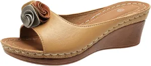 SuanlaTDS Women's Platform Wedge Sandals Flower Open-toe Slip On Slides Sandals Comfortable Casual Summer Peep Toe Slingback Low Heels Wedges Sandals Elegant Party Work Shoes