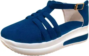 SuanlaTDS Womens Sandals Wedge Closed Toe Platform Spring Summer Sneakers with Ankle Strap Cut Out Dressy Comfortable Outdoor Walking Shoes Footwear Thick Bottom Low Heels Loafers