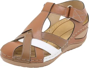 SuanlaTDS Womens Wedge Sandals Dressy Summer Closed Toe Platform Arch Support Vintage Casual Hollow Out Orthopedic Sandals Bohemian Ladies Wedges Heels Comfortable Beach Shoes