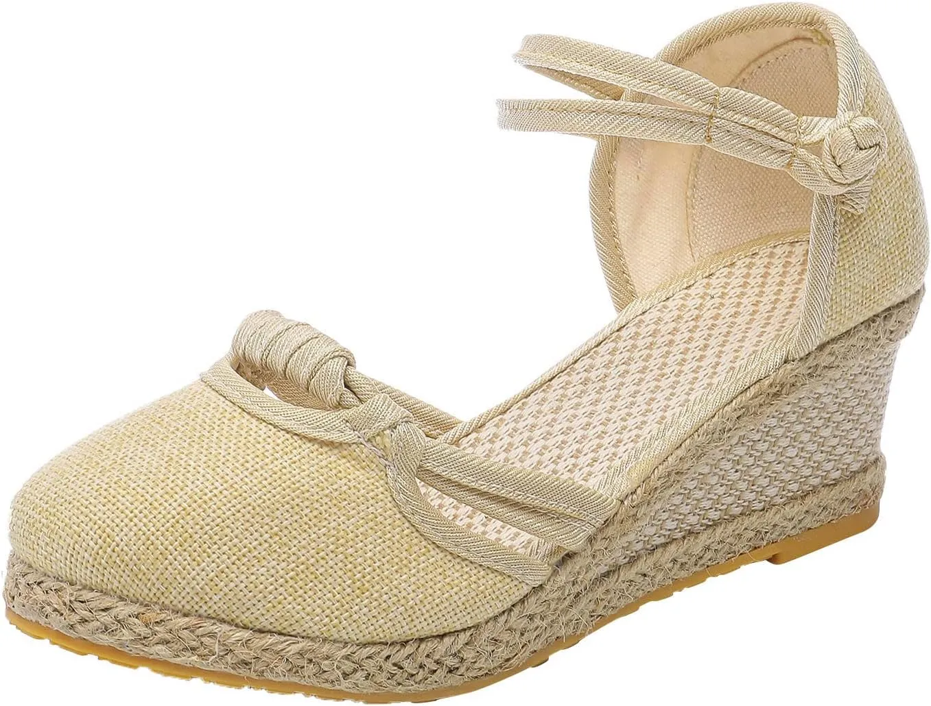 SuanlaTDS Women's Wedge Sandals Summer Platform Low Heels Ankle Strap Closed Toe Espadrille Shoes Comfortable Espadrilles Slip on Slides Sandals Bohemian Elegant Beach Sandals