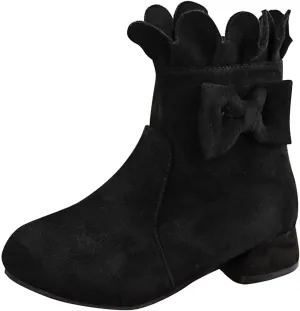 Toddler/Little Girls Sweet Short Ankle Boots Bowknot Side Zipper Low Heel Dress Booties Fashion Boots for Girls Tan