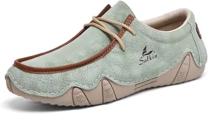 VAXAV Men's Premium Low Top Manual Stitching PU Casual Flat Walking Driving Loafers Shoes