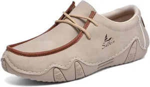 VAXAV Men's Premium Low Top Manual Stitching PU Casual Flat Walking Driving Loafers Shoes