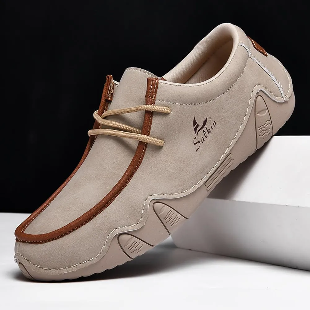 VAXAV Men's Premium Low Top Manual Stitching PU Casual Flat Walking Driving Loafers Shoes