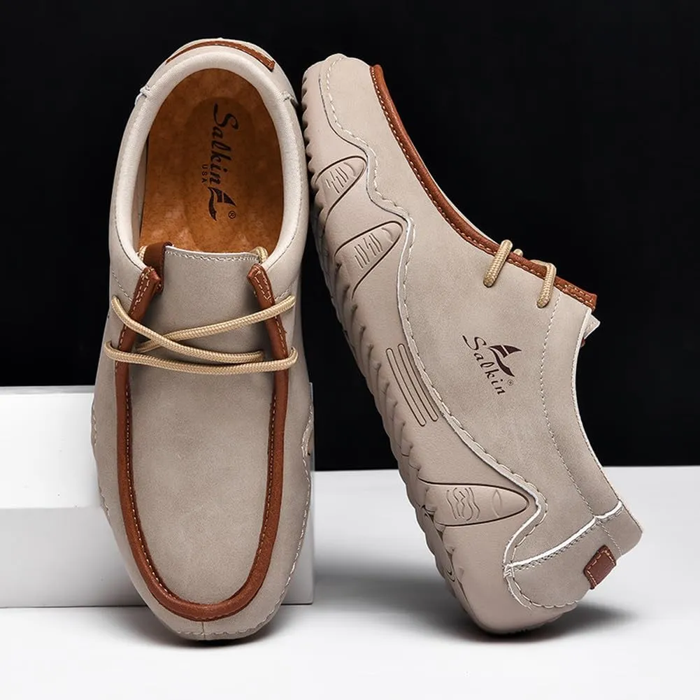 VAXAV Men's Premium Low Top Manual Stitching PU Casual Flat Walking Driving Loafers Shoes