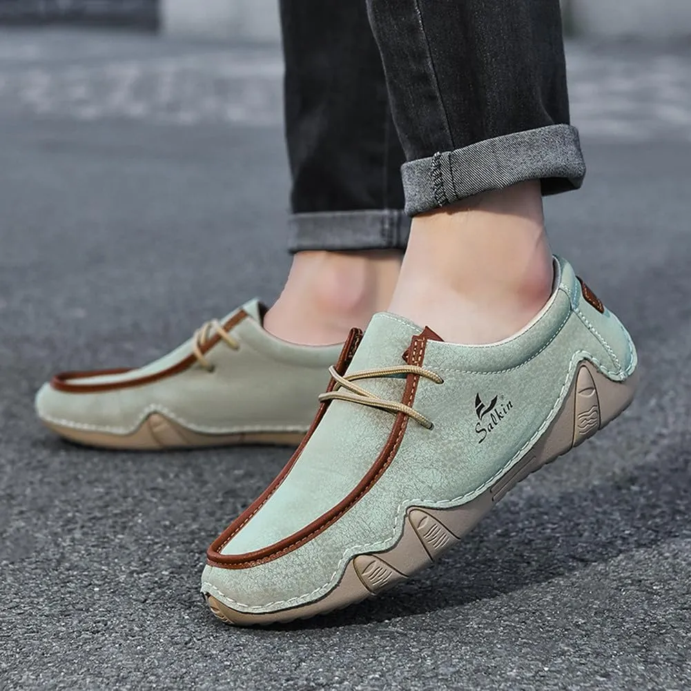 VAXAV Men's Premium Low Top Manual Stitching PU Casual Flat Walking Driving Loafers Shoes