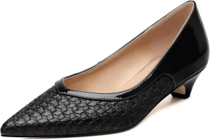 Women's Pumps Pointed Toe Kitten Heels Slip On Patent Pumps Casual Work Comfortable Dress Shoes 1.2 Inch
