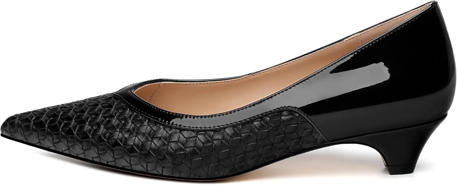 Women's Pumps Pointed Toe Kitten Heels Slip On Patent Pumps Casual Work Comfortable Dress Shoes 1.2 Inch