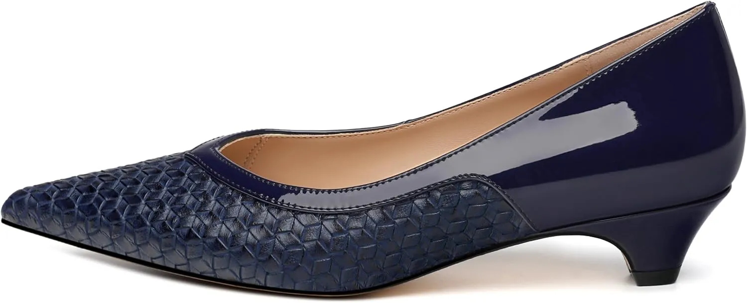 Women's Pumps Pointed Toe Kitten Heels Slip On Patent Pumps Casual Work Comfortable Dress Shoes 1.2 Inch