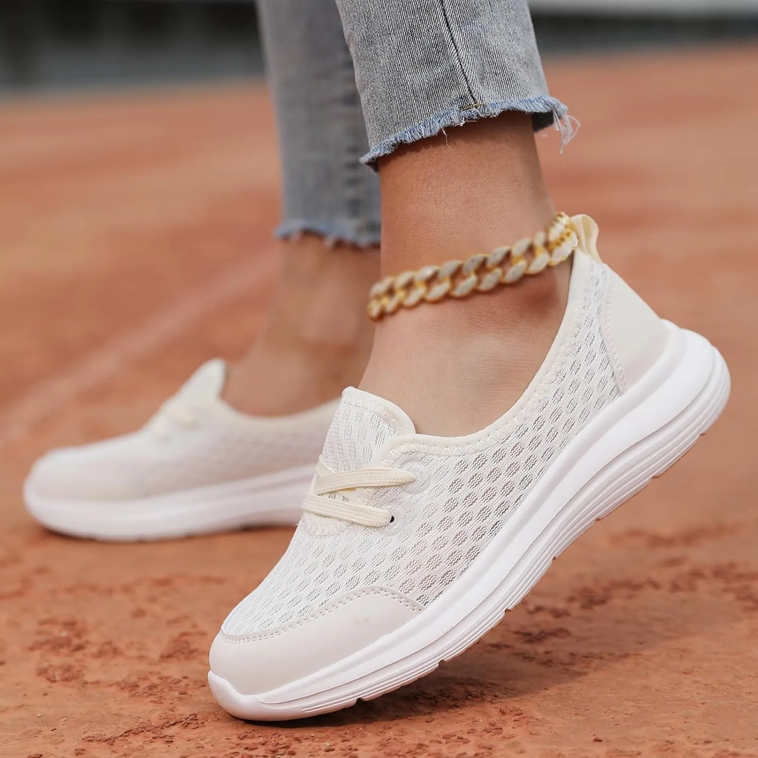 Womens Walking Shoes Tennis Lightweight Gym Sneakers Slip On Low Cut Workout Trainer Sport Breathable Mesh Running Shoes Comfortable Fashion Sneakers for Outdoor